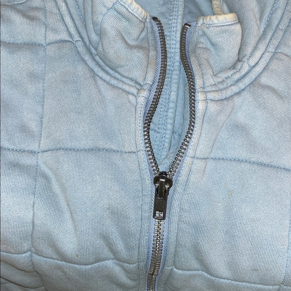 AWESOME sz S FREE PEOPLE CHAMBRAY BLUE QUILTED Jacket runs big BOHO - Picture 2 of 10